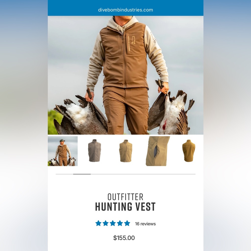 DIVE BOMB industries Outfitter hunting vest in earth tan. NWT - Picture 9 of 10